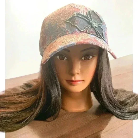 Boutique Handcrafted Feminine Floral Lace Embroidered Butterfly Baseball Cap Hat - Picture 3 of 9